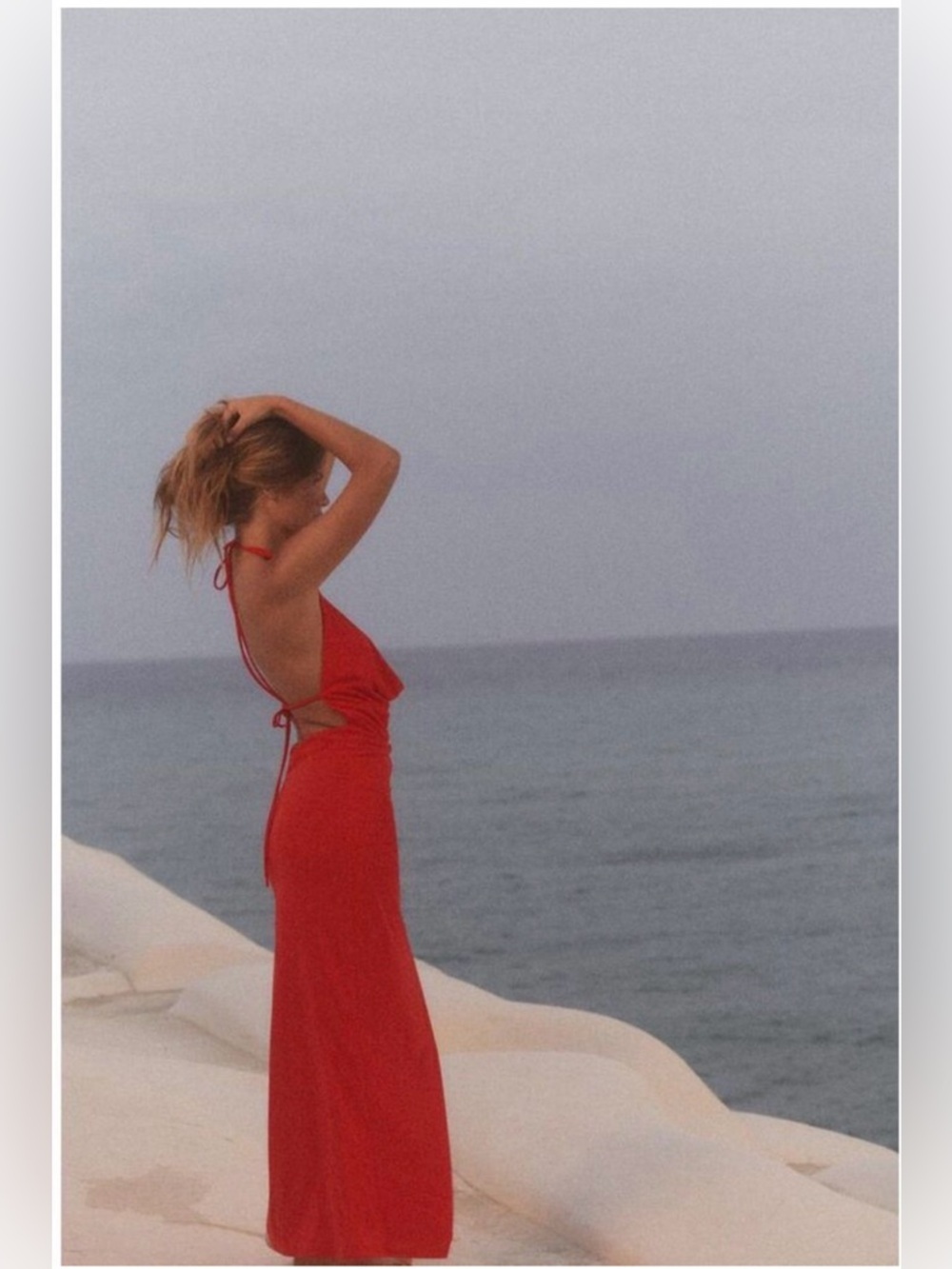NWT ZARA Red Halter Draped Cowl Neck Maxi Dress Size Large - Picture 4 of 10
